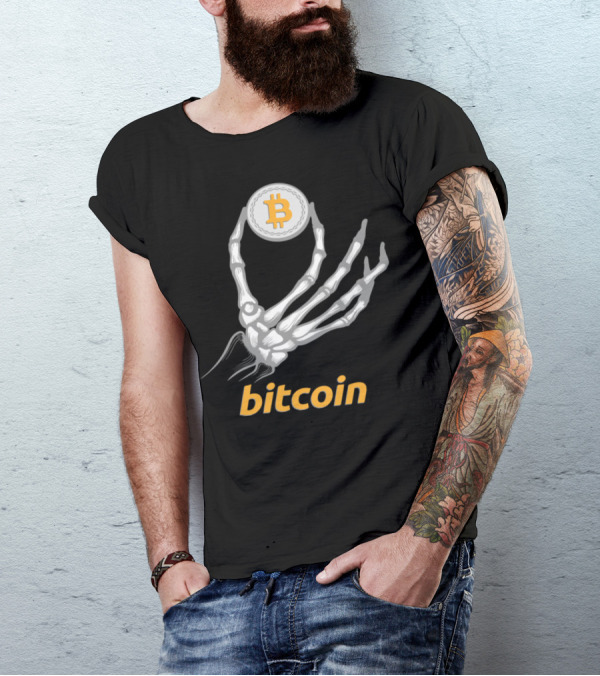 Bitcoin Skeleton Hand Holding Coin T-Shirt