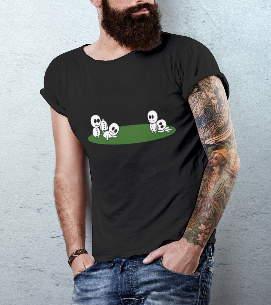 Greedy Bones Skeletons On Dark Green Field T-Shirt