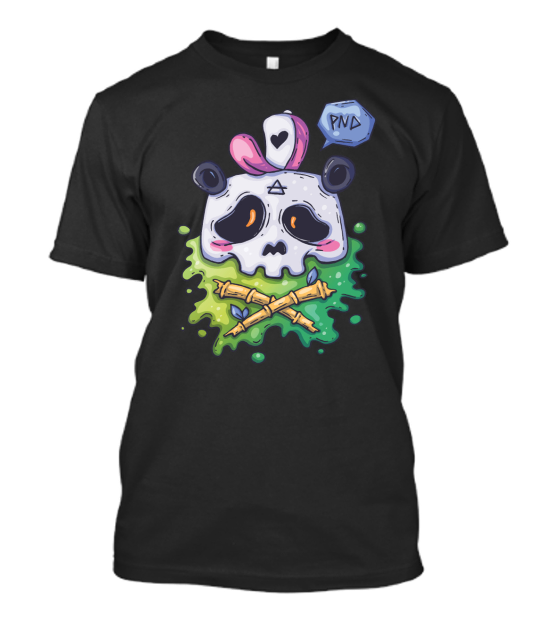 PND Panda Skull With Heart Crown And Crossed Bamboo T-Shirt