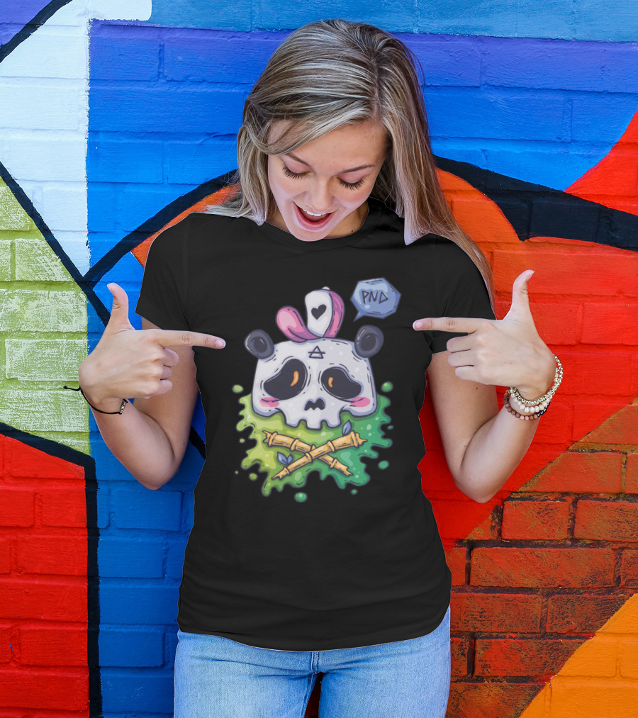 PND Panda Skull With Heart Crown And Crossed Bamboo T-Shirt