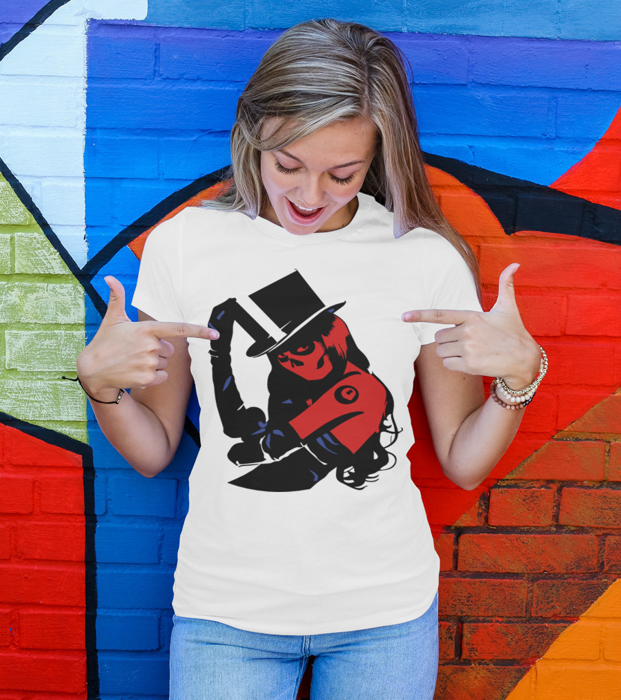 Darr Skull Girl Top Hat And Red Accents T-Shirt