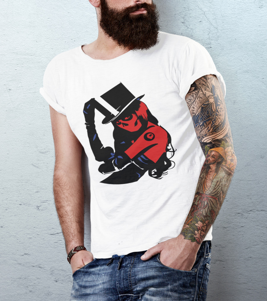 Darr Skull Girl Top Hat And Red Accents T-Shirt