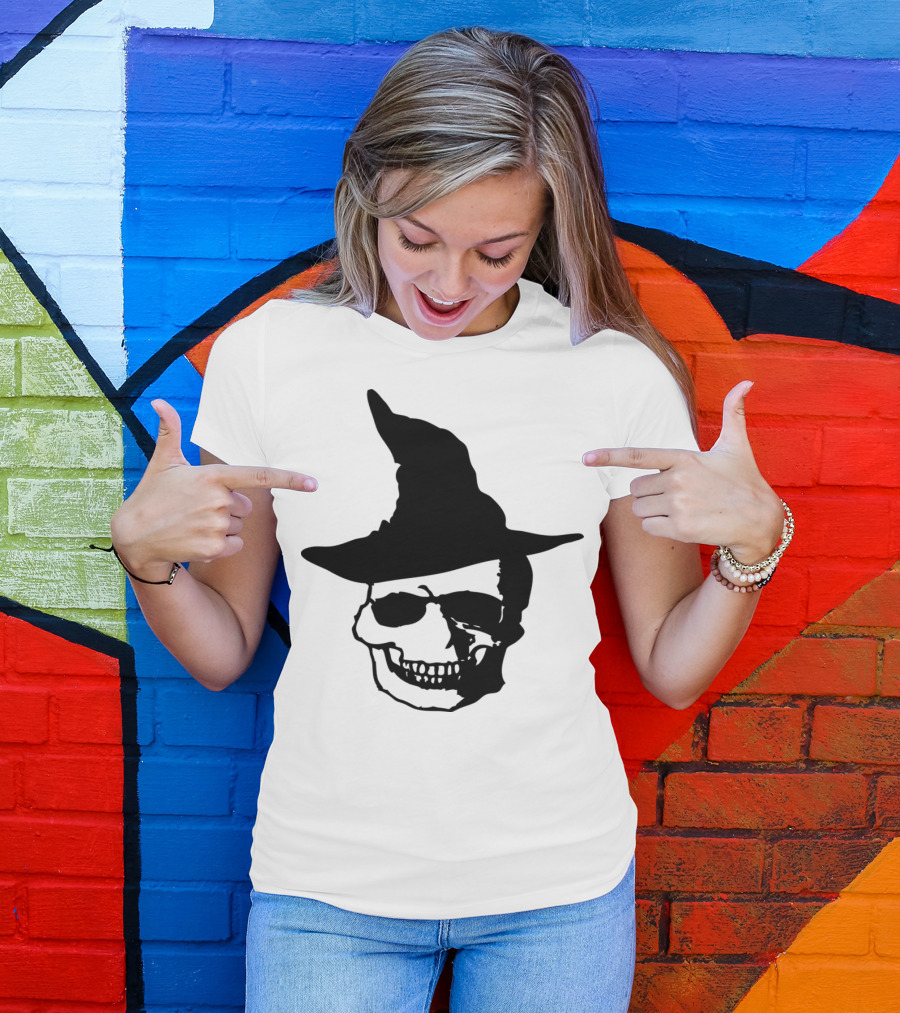 Halloween Skull With Witch Hat Spooky T-Shirt