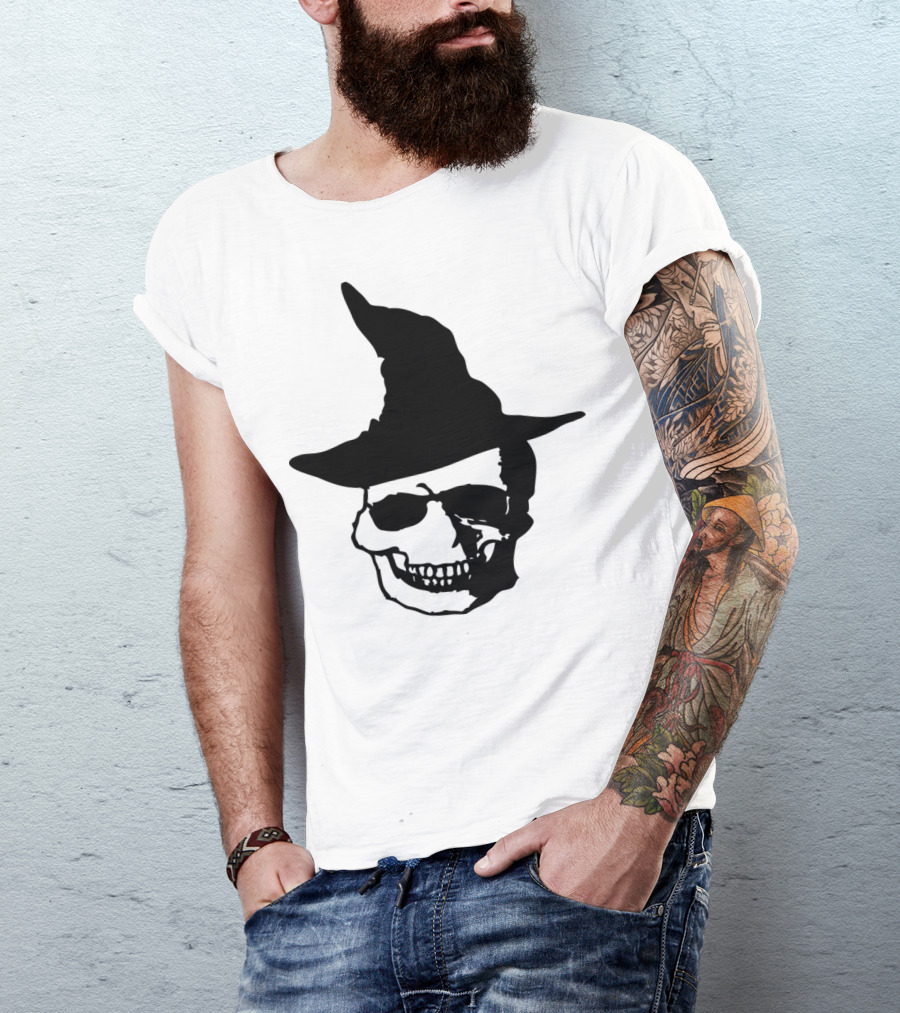 Halloween Skull With Witch Hat Spooky T-Shirt