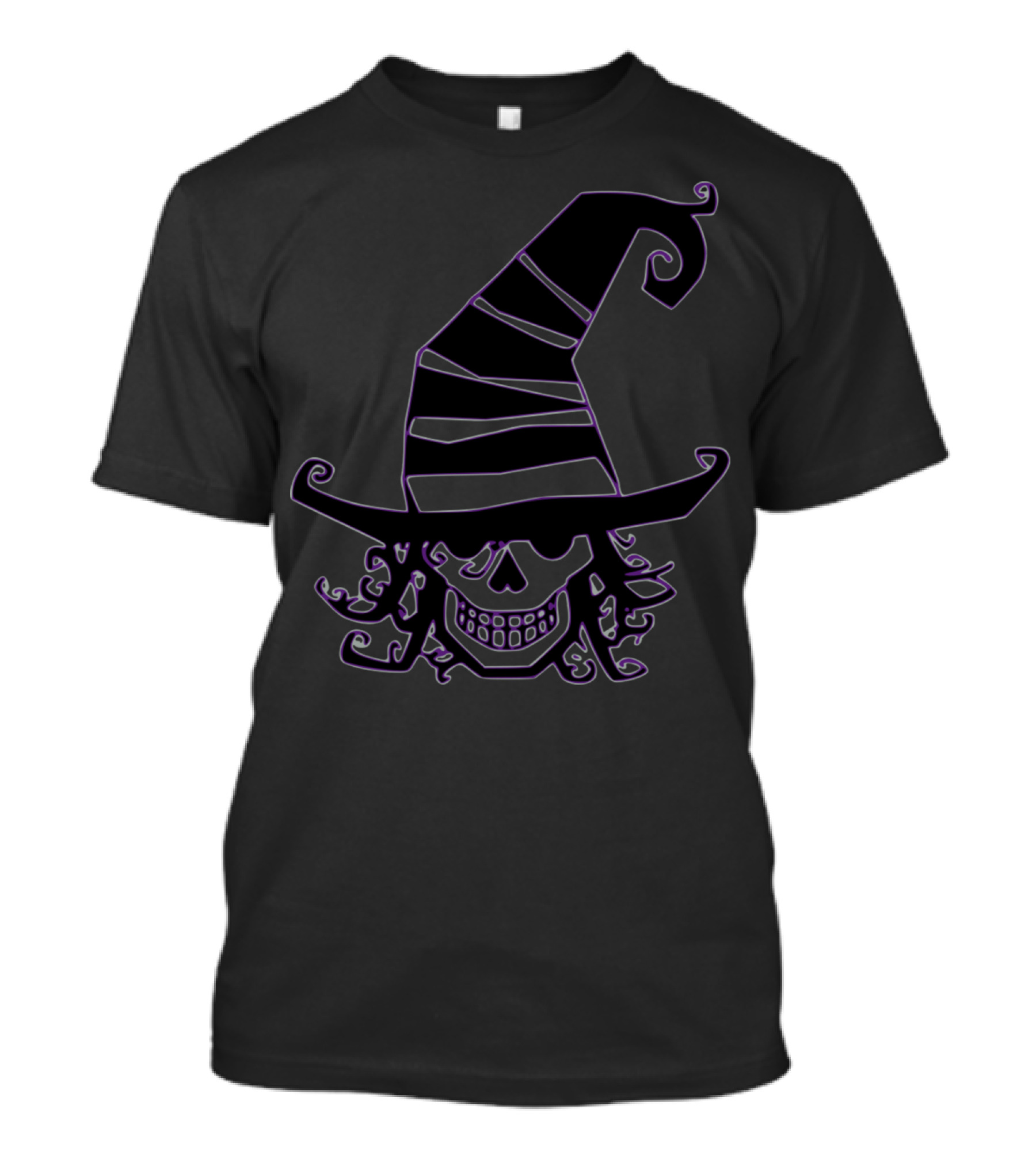 Skull Witch With Striped Hat And Curly Details T-Shirt