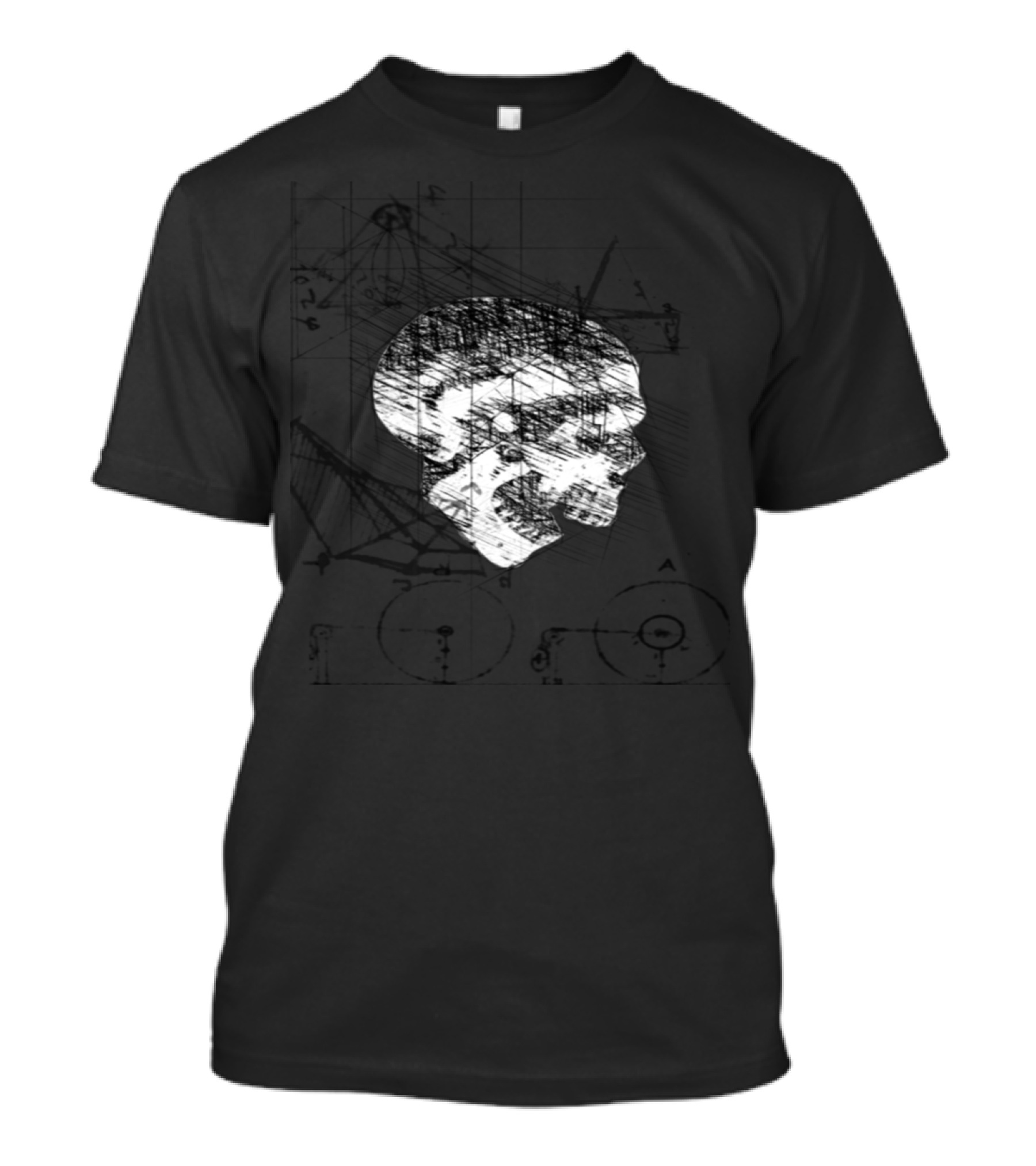 Skull Da Vinci Sketch Style Mathematical Diagrams T-Shirt