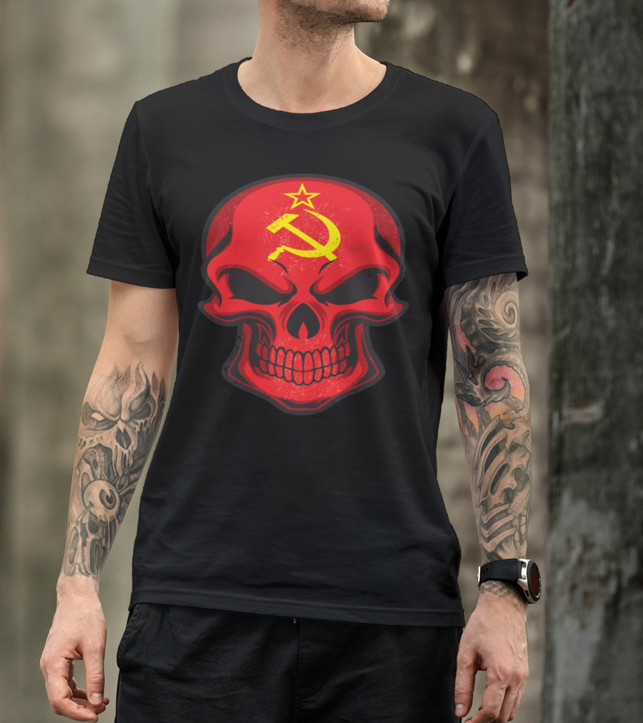 USSR Flag Hammer Sickle Red Skull T-Shirt