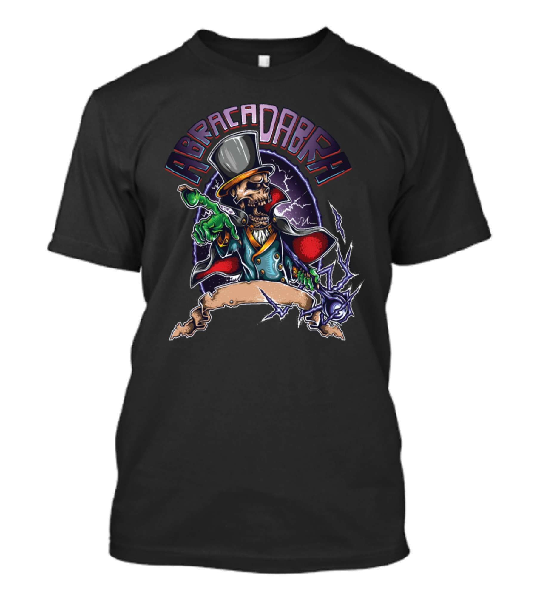 Abracadabra Skeleton Magician With Top Hat And Lightning Wand T-Shirt