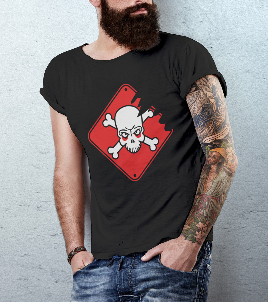 Danger Skull Red Warning Sign Torn Border T-Shirt