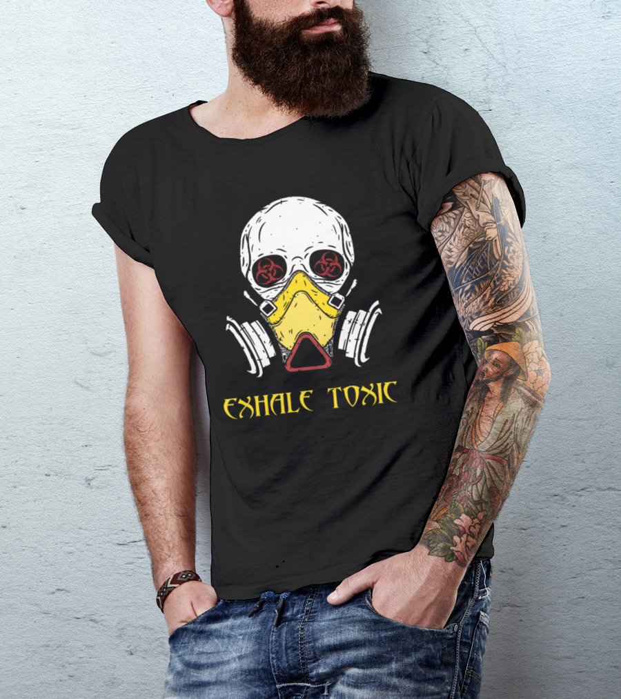 Exhale Toxic Skull With Biohazard Gas Mask T-Shirt