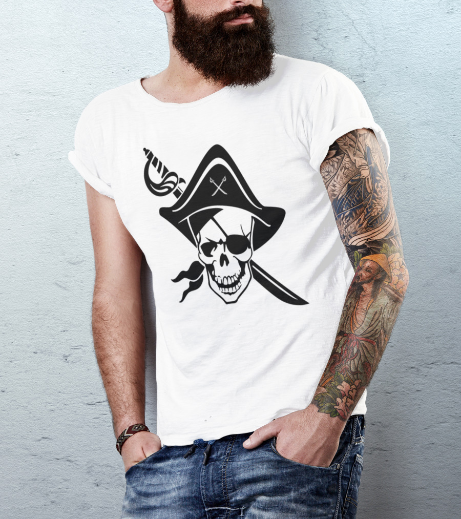 Pirate Skull With Crossed Swords And Eyepatch Emblem T-Shirt