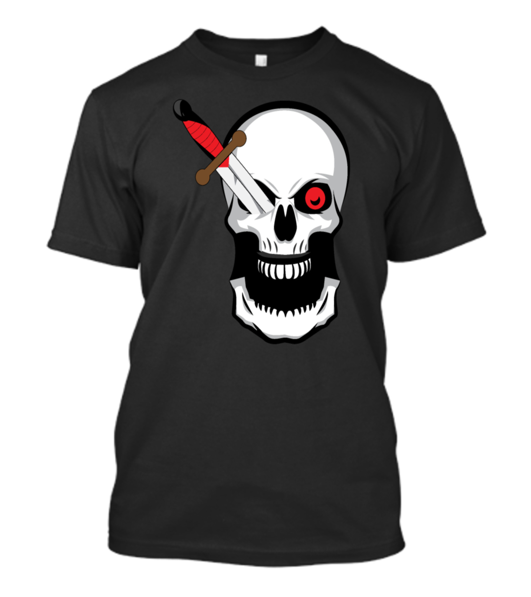 Halloween Skull With Knife In One Eye And Scary Red Eye T-Shirt