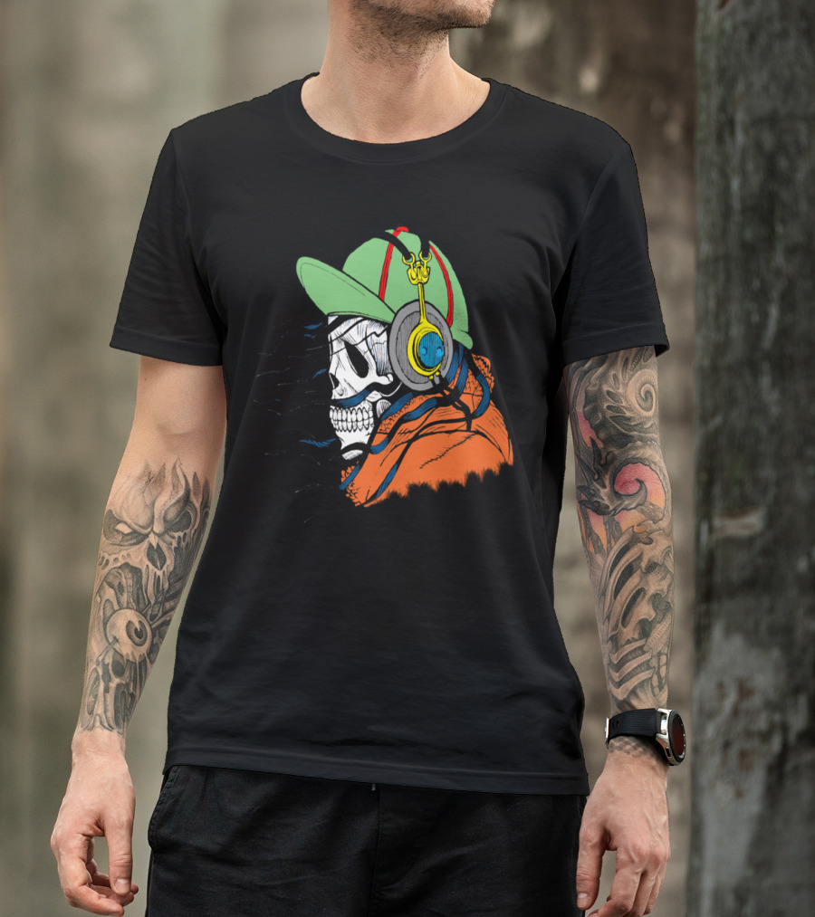 Skull Beats Headphones Green Cap Orange T-Shirt