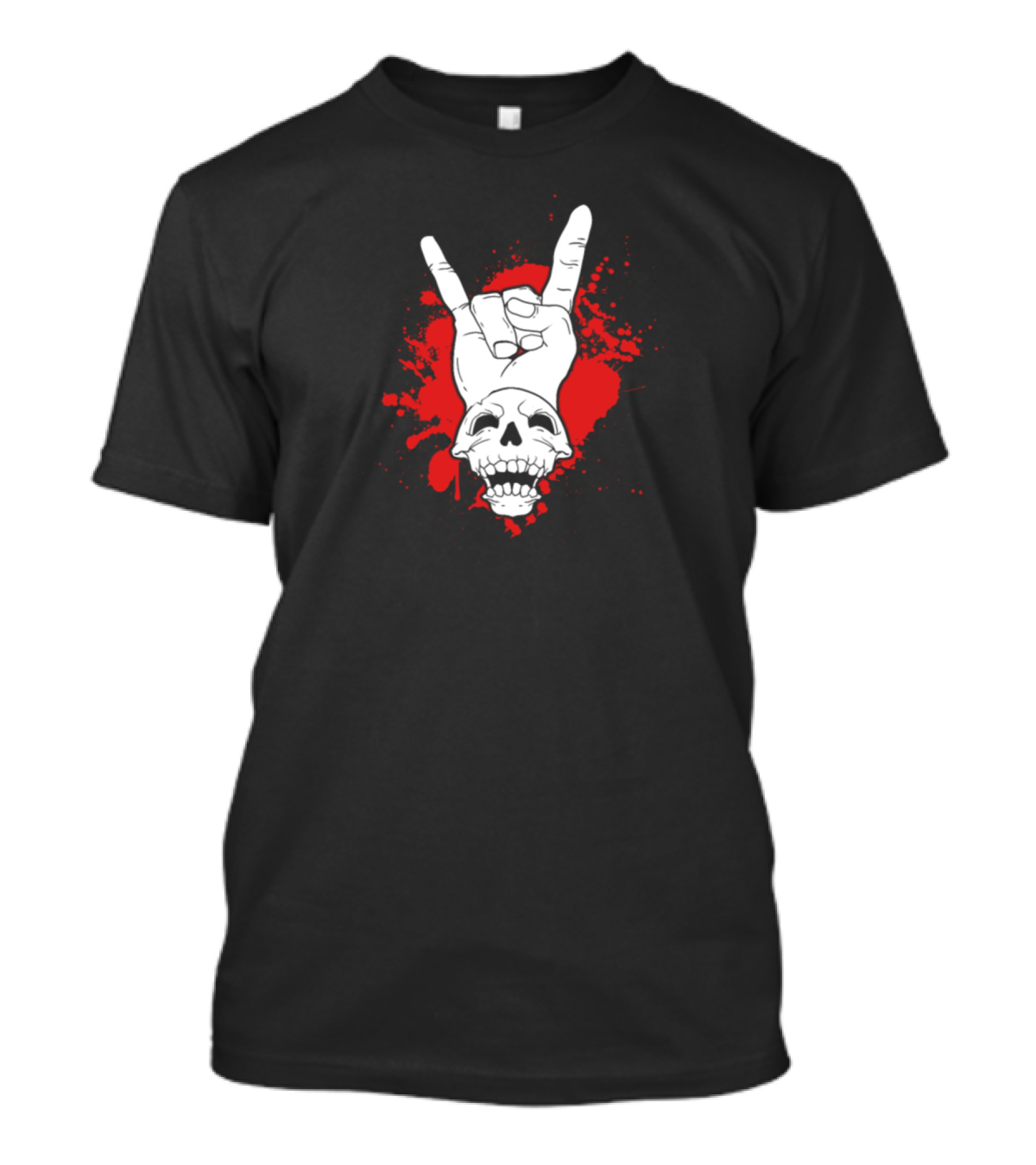 Evil Skull Metal Horns Rock Hand Blood Splatter T-Shirt