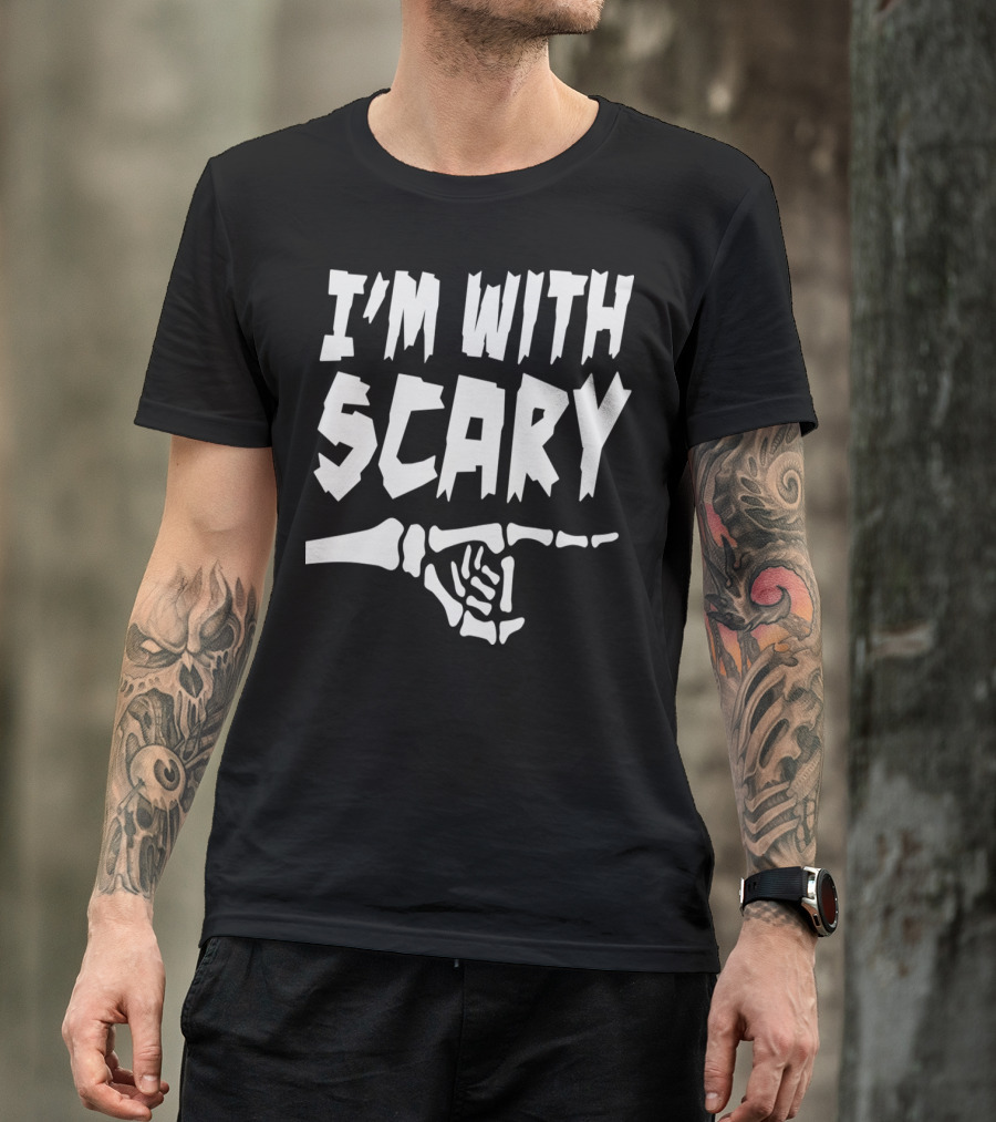 I'm With Scary Skeleton Hand Pointing T-Shirt