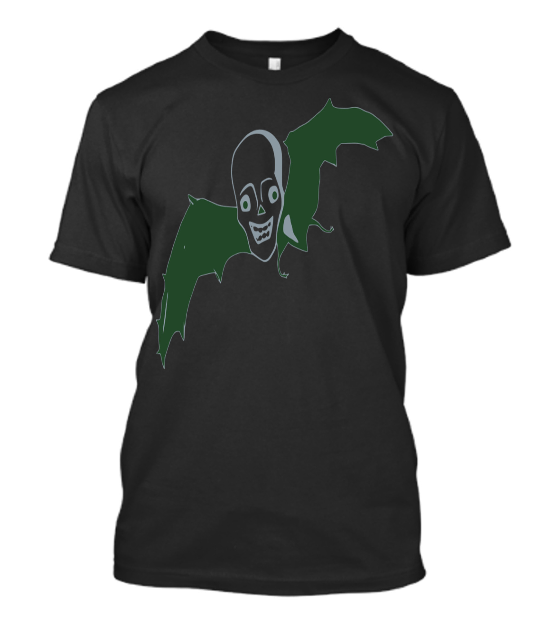 Skull Bat Green Wings Skeleton Face T-Shirt