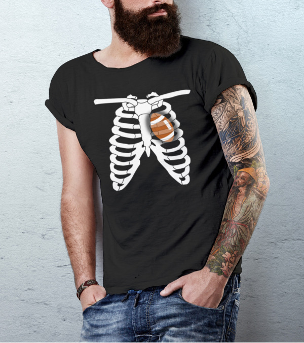 Halloween Skeleton Football X-Ray Ribs T-Shirt