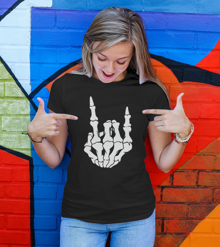 Rock Hand Skeleton Gesture Heavy Metal Music T-Shirt