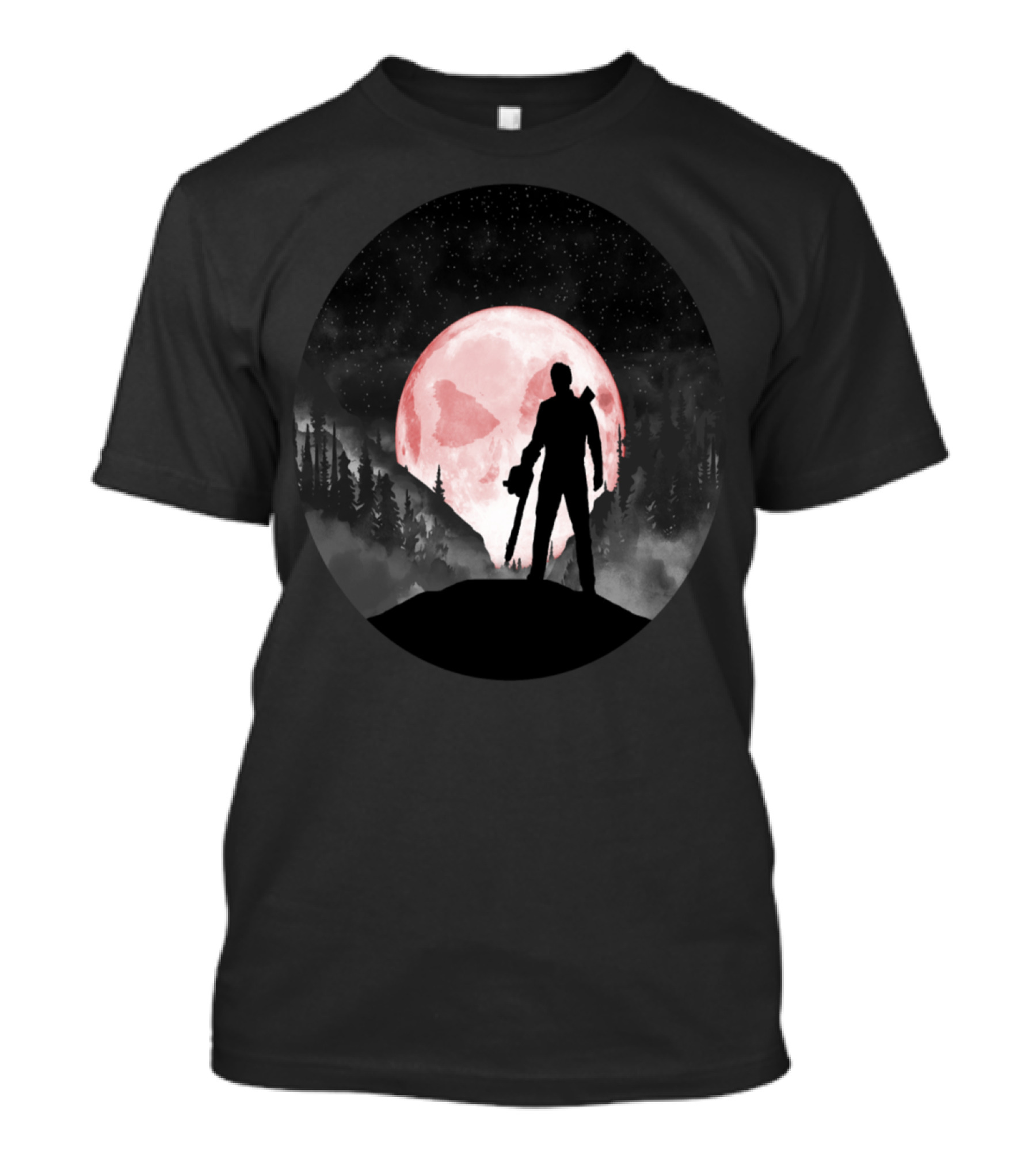 Rudeboy Ash Chainsaw Silhouette Moon Night Forest T-Shirt
