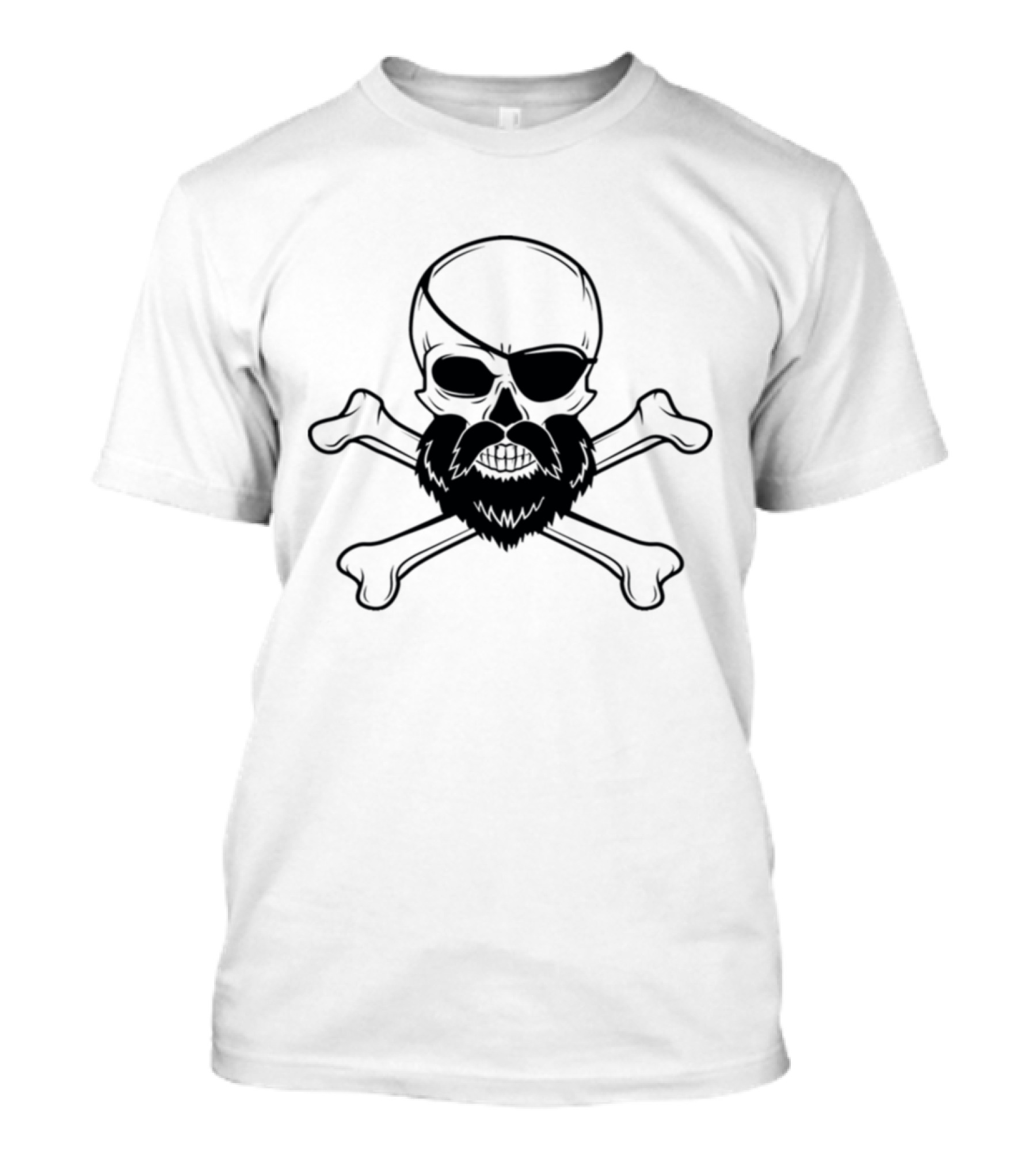Bearded Skull Pirate Eyepatch Crossbones T-Shirt