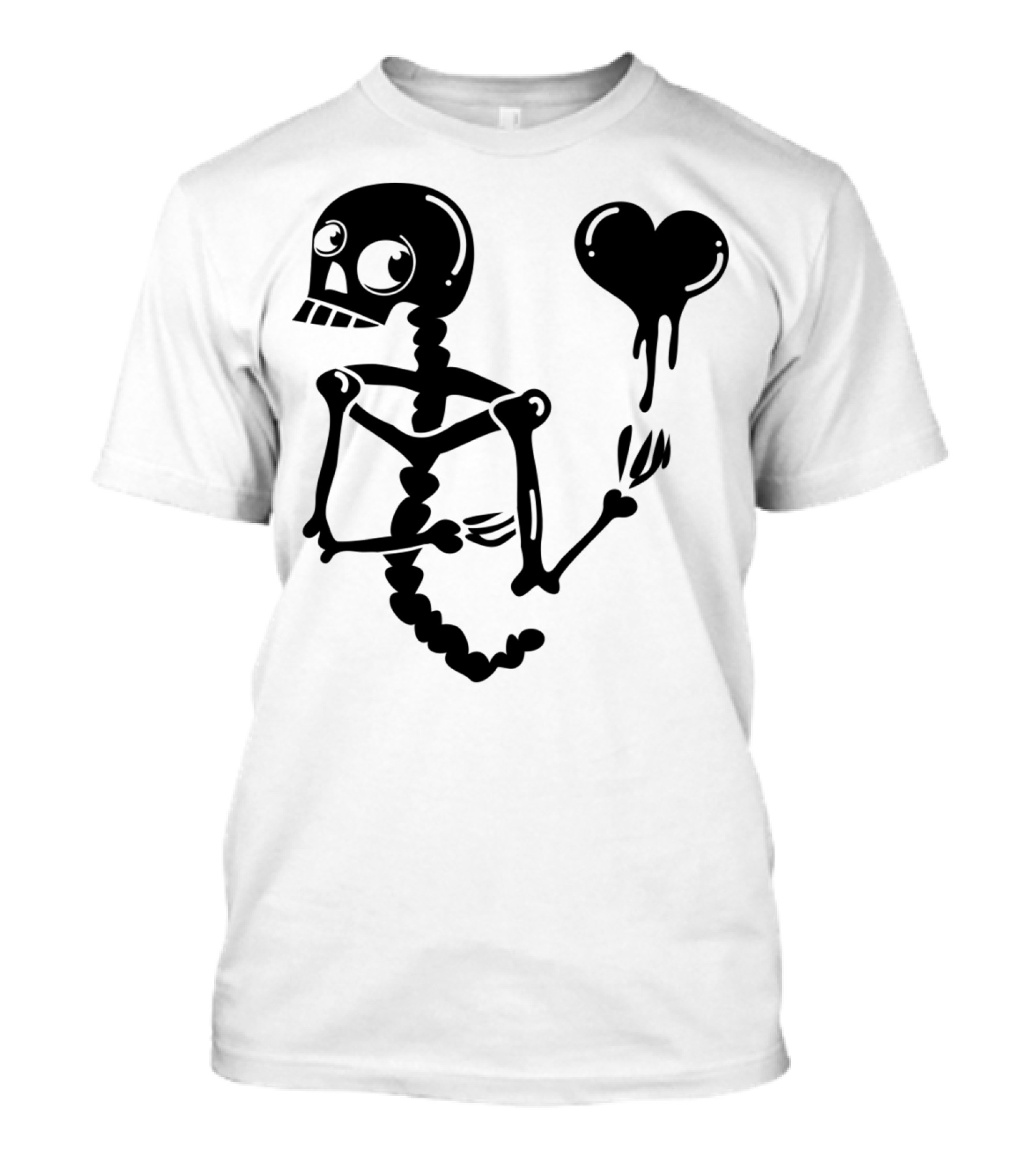 CREEPY SKELETON WITH LOVE HEART DRIPPING BLACK BEANIE EYES T-Shirt