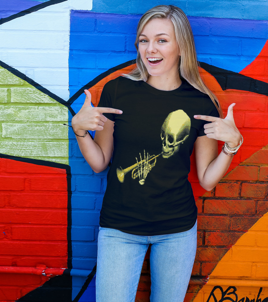 DootEvents Skull Trumpet Skeleton Retro 8-Bit Halloween Meme T-Shirt