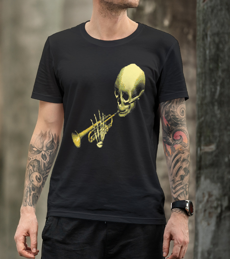 DootEvents Skull Trumpet Skeleton Retro 8-Bit Halloween Meme T-Shirt