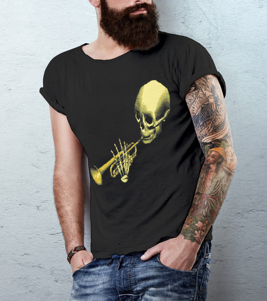 DootEvents Skull Trumpet Skeleton Retro 8-Bit Halloween Meme T-Shirt