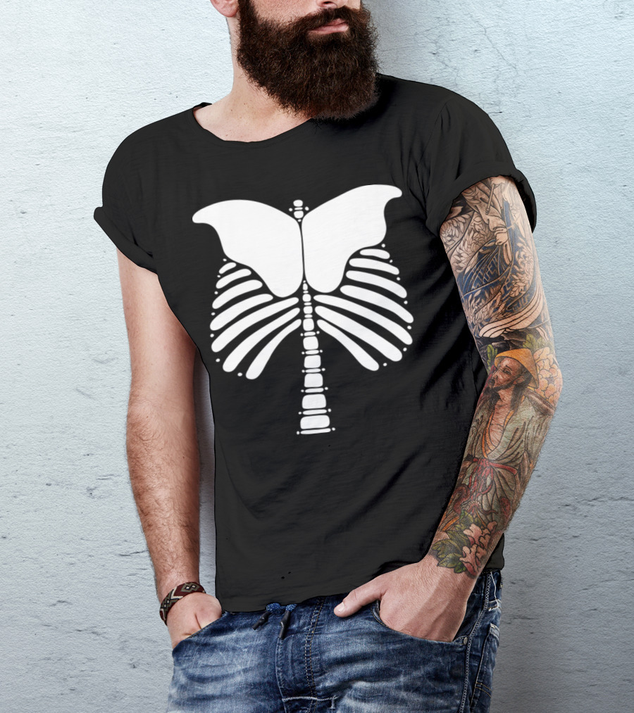 Skeleton Bones Butterfly Spine T-Shirt