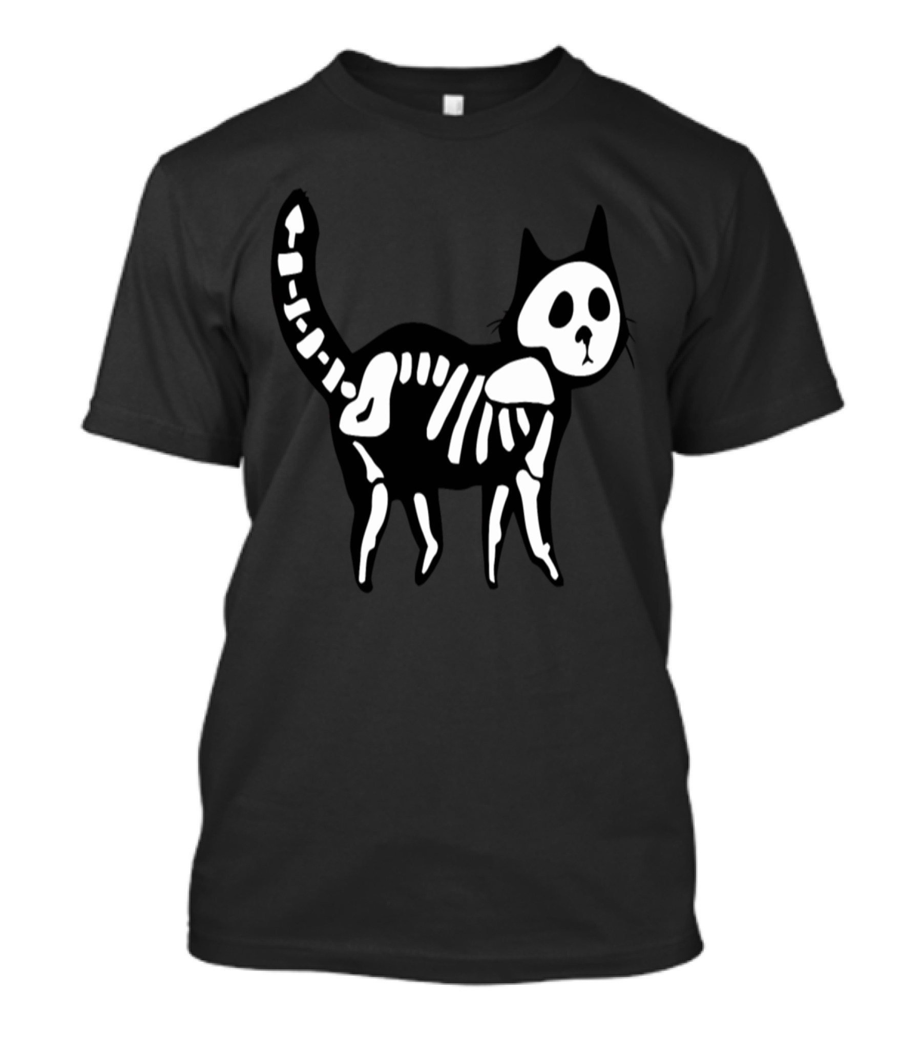 Skeleton Cat Black And White Halloween T-Shirt