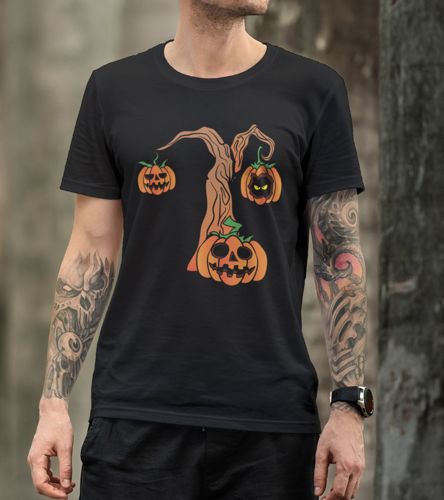 Halloween Pumpkins Horror Scary Monster With Zombie Tree T-Shirt