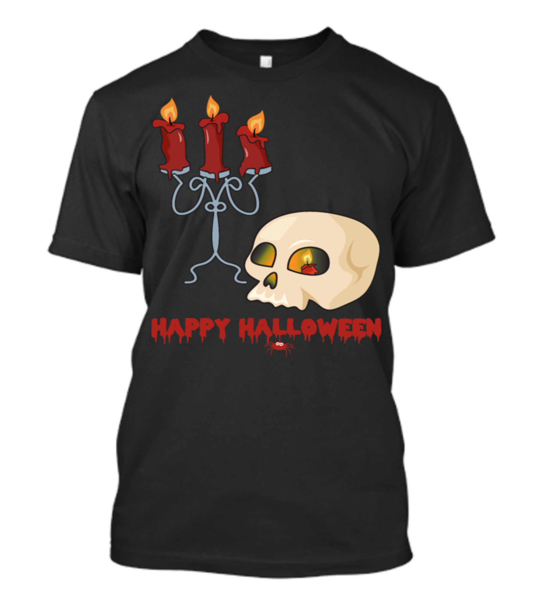 Happy Halloween Monster Zombie Horror Skull Bone Candle T-Shirt