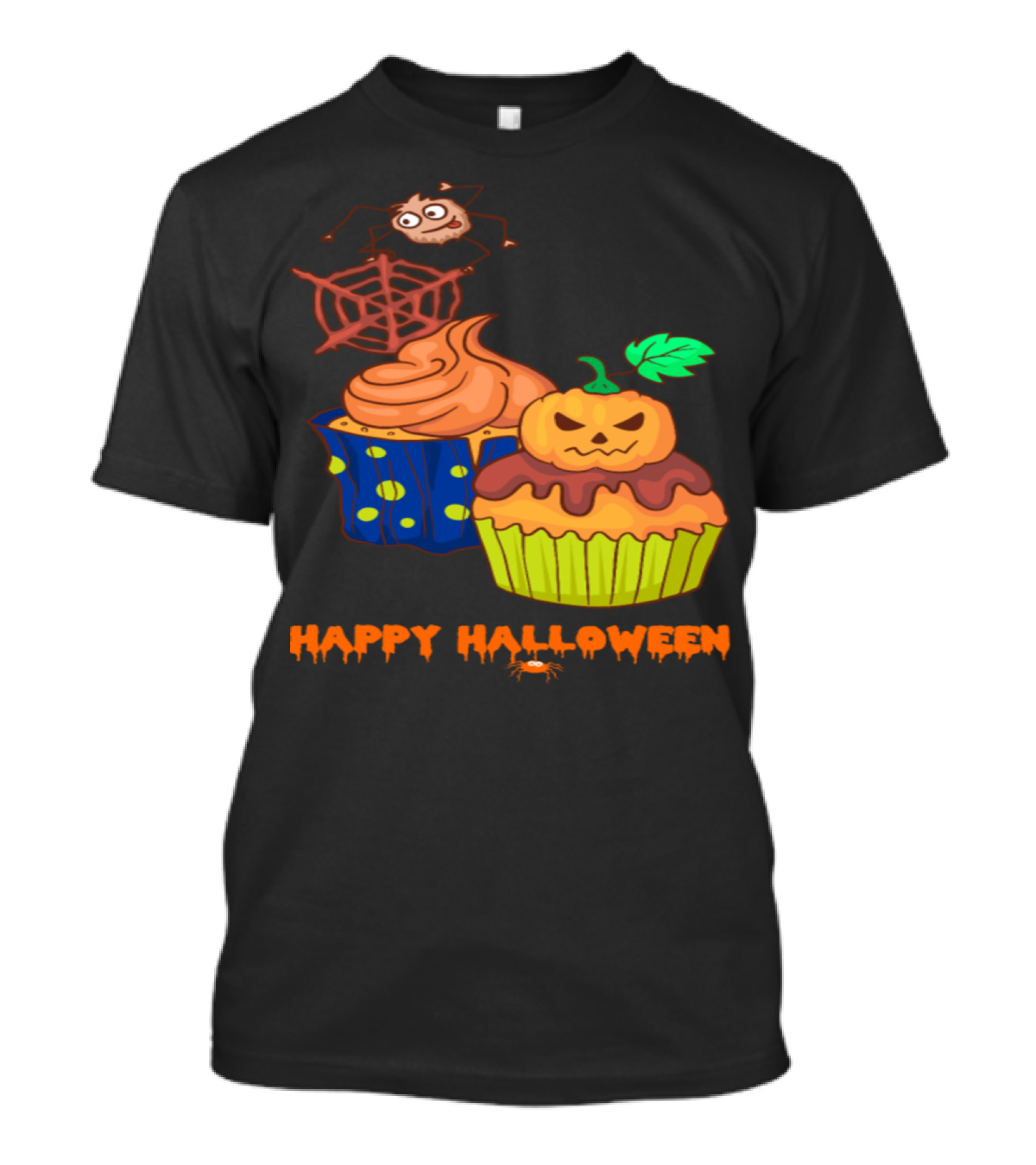 Happy Halloween Cupcake Muffins Spider Web Pumpkin T-Shirt