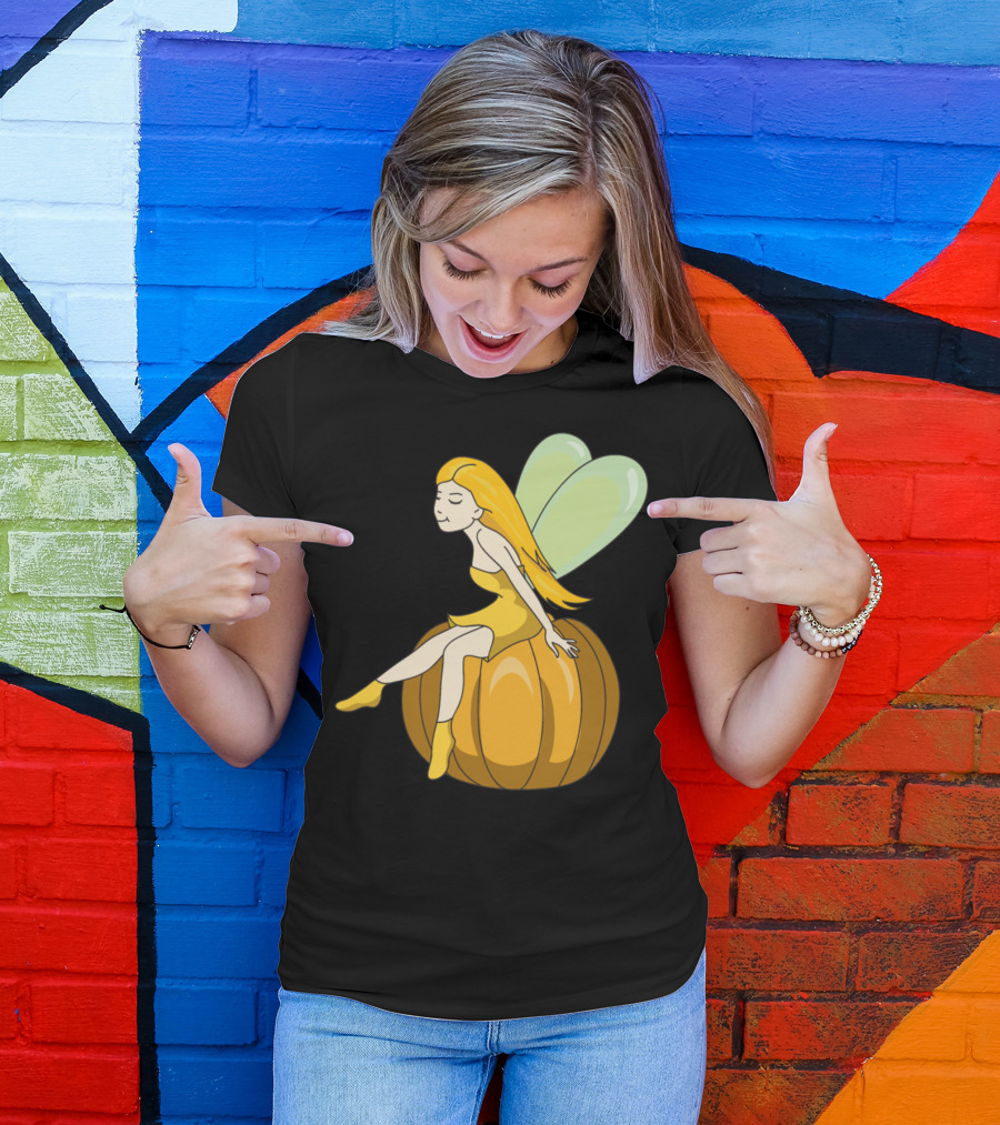 Halloween Elf Pumpkin Fairy Sitting On Jack-o'-Lantern T-Shirt