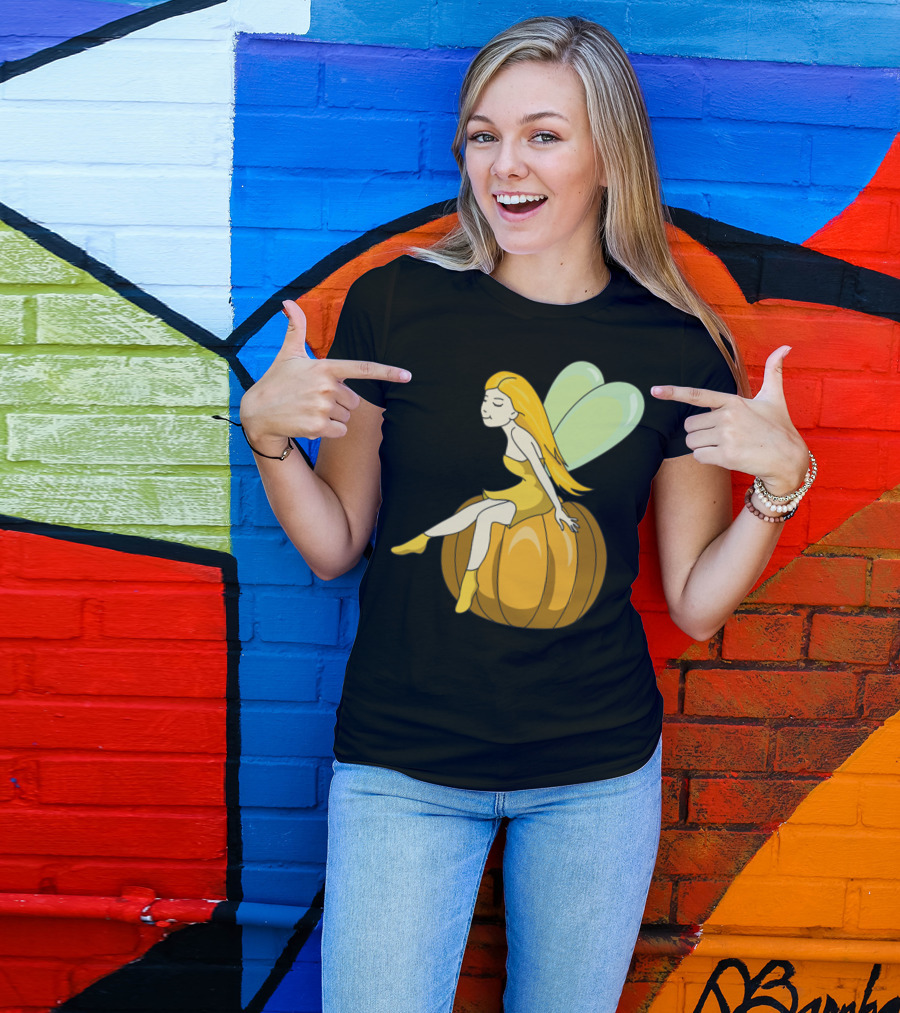 Halloween Elf Pumpkin Fairy Sitting On Jack-o'-Lantern T-Shirt