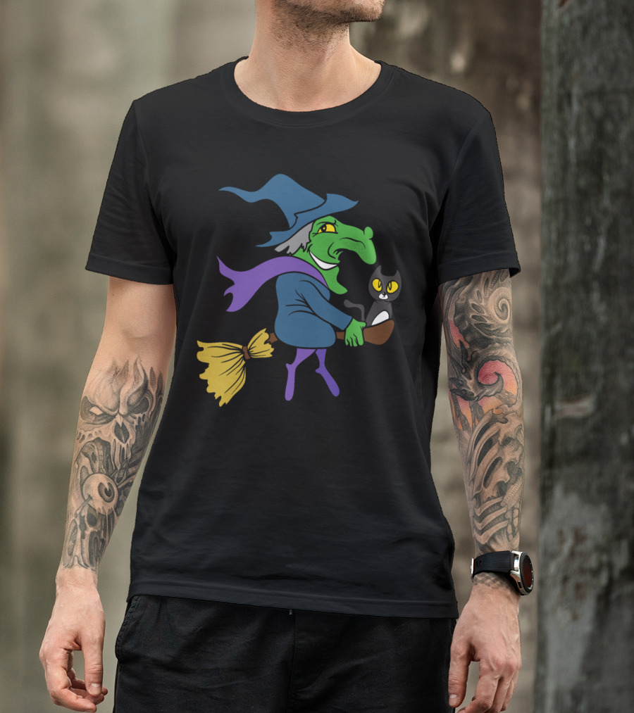 Witch Halloween Monster Zombie Horror Black Cat Broomstick T-Shirt