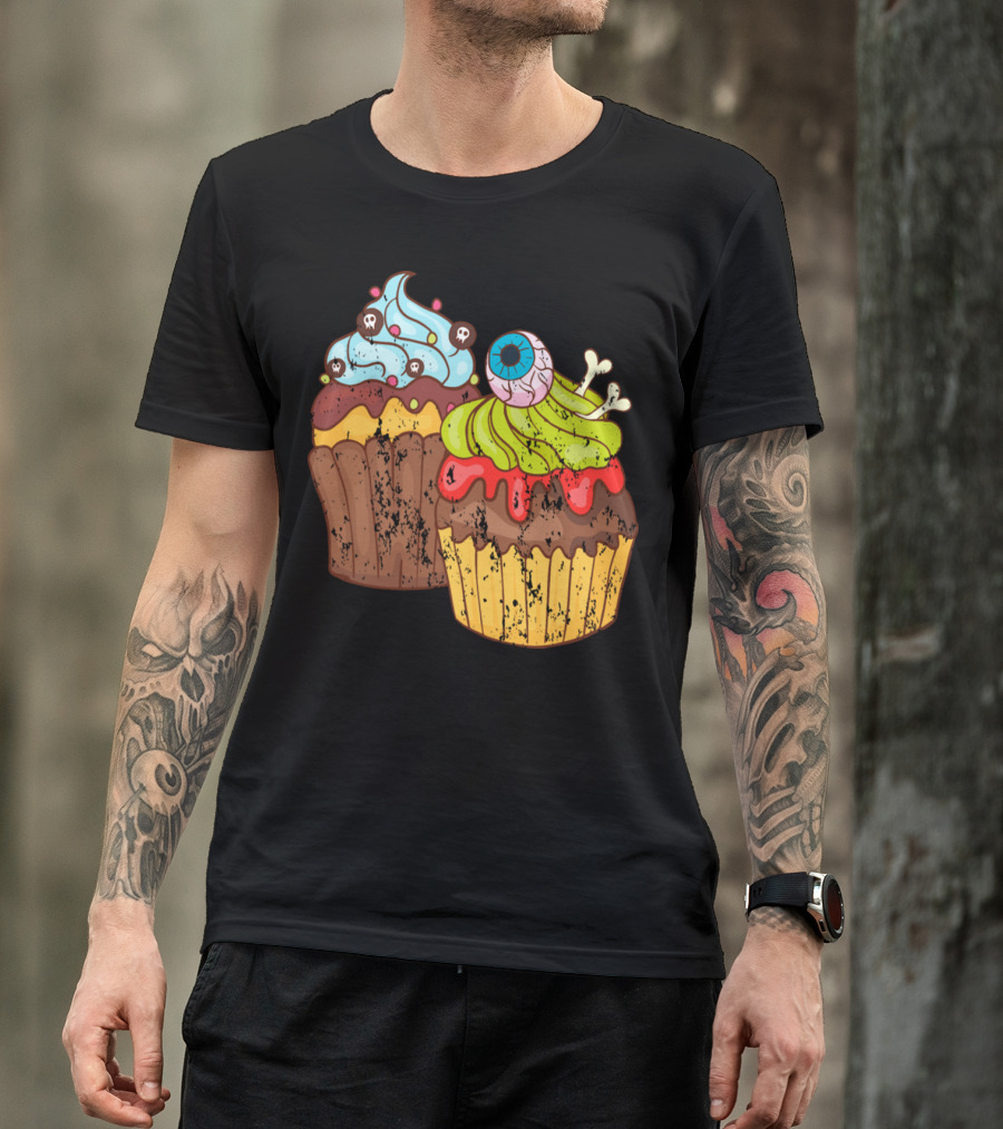 Halloween Vintage Grunge Cupcakes Muffins Eyeball Skulls T-Shirt