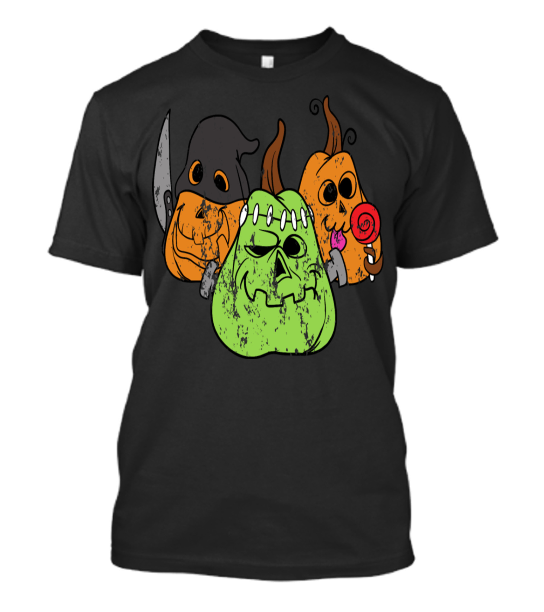 Retro Vintage Grunge Style Halloween Pumpkins With Knife And Candy T-Shirt