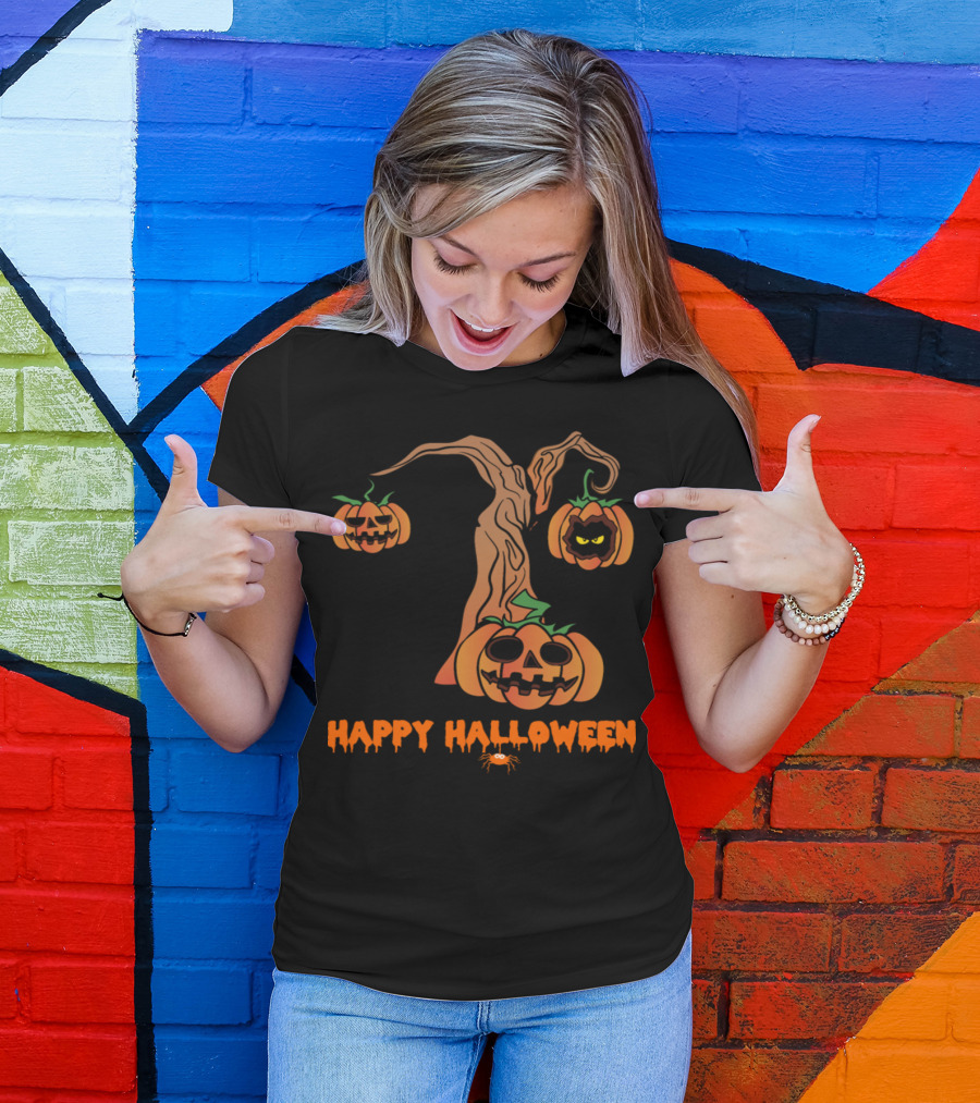 Happy Halloween Pumpkin Monster Tree Scary Face T-Shirt