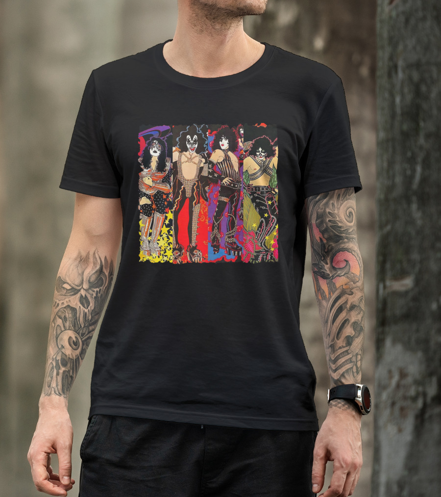 ISS2 KISS Band Cartoon Style Characters T-Shirt