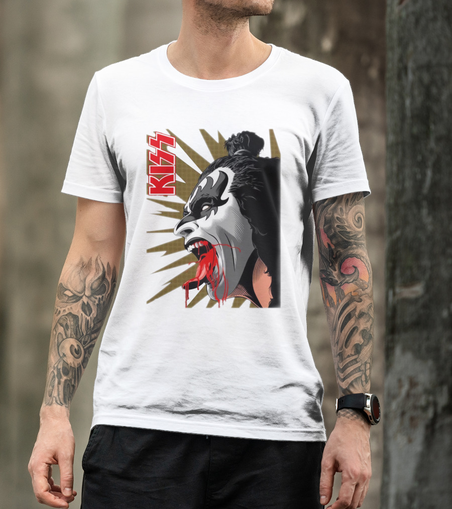 KISS Demon Face Makeup With Blood Spatter T-Shirt
