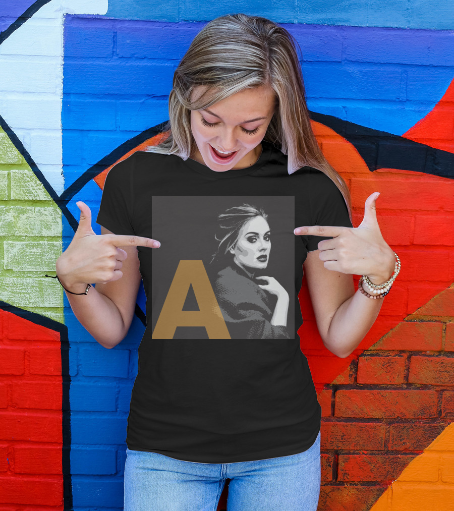 Adele Portrait With Large Golden A Initial T-Shirt
