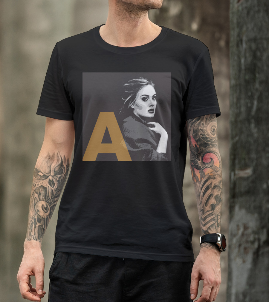 Adele Portrait With Large Golden A Initial T-Shirt