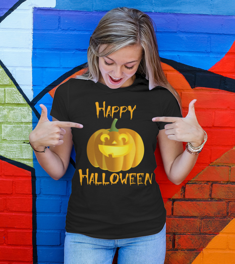 Happy Halloween JackOLantern Pumpkin Smiling Face Festive T-Shirt