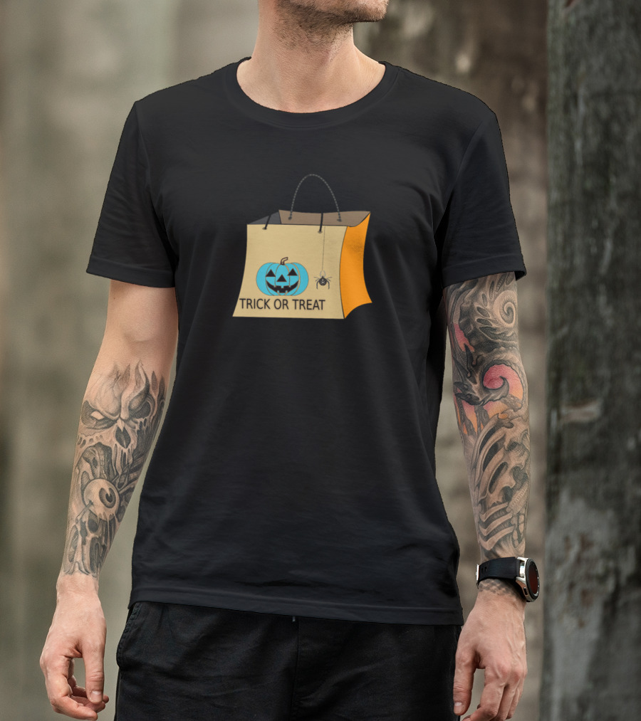 Teal Pumpkin Trick Or Treat Bag With Spider For Halloween Awareness T-Shirt