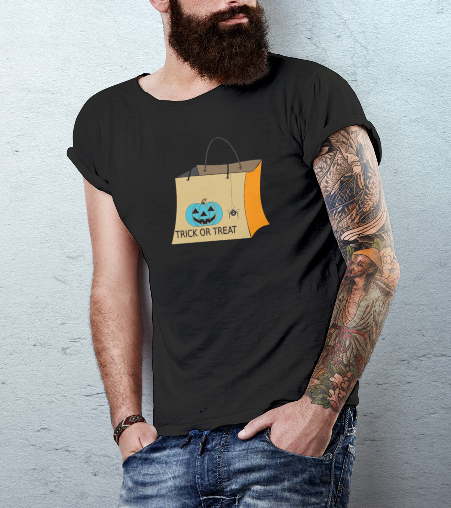 Teal Pumpkin Trick Or Treat Bag With Spider For Halloween Awareness T-Shirt