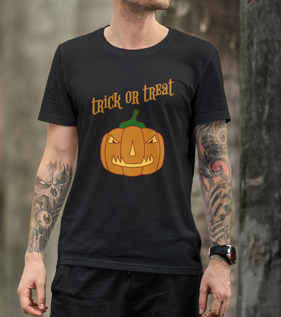 Trick Or Treat With Angry Pumpkin Face Halloween T-Shirt