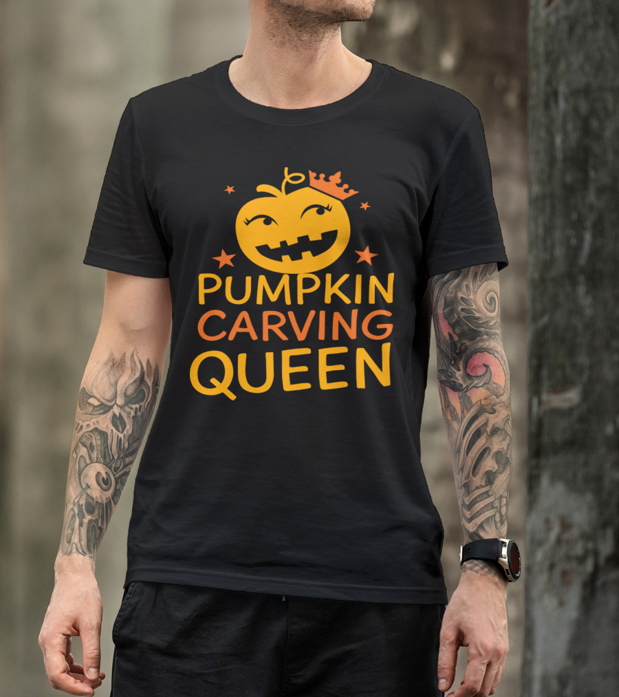 Pumpkin Carving Queen With Crown And Stars T-Shirt