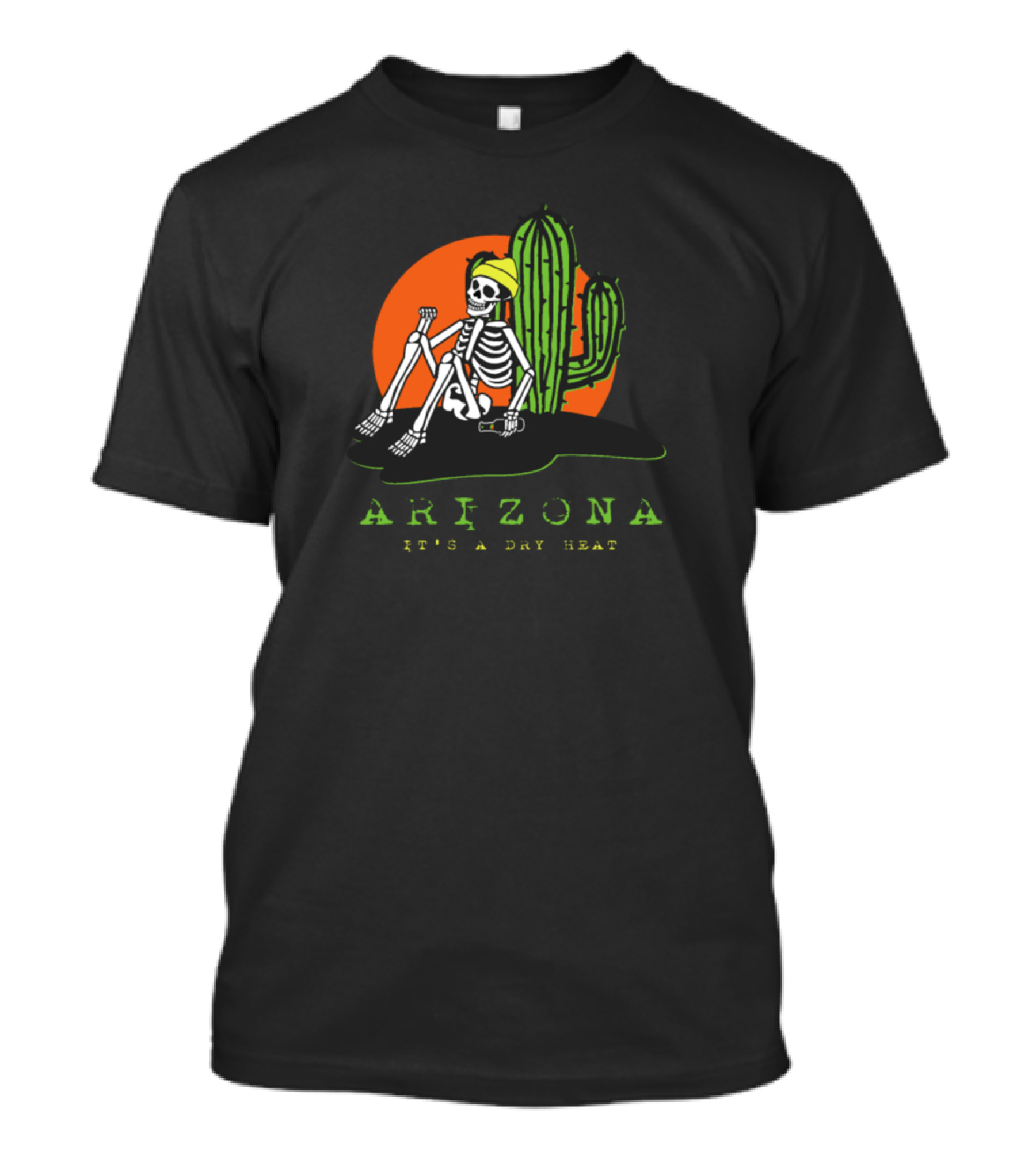 Arizona It's A Dry Heat Skeleton By The Cactus Sunset T-Shirt