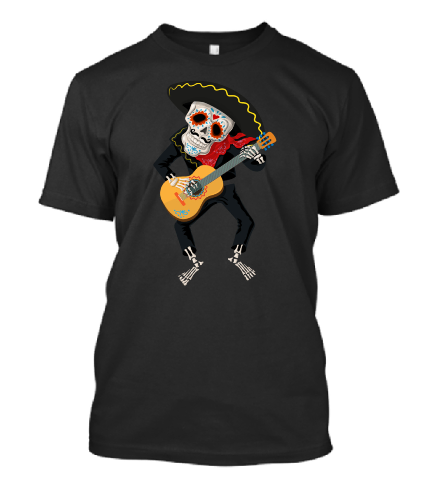 Sugar Skull Skeleton With Sombrero Playing Guitar T-Shirt